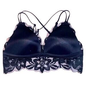 Victoria's Secret Sz Large Bra Black Lace Crossback Push Up Padded Wireless
